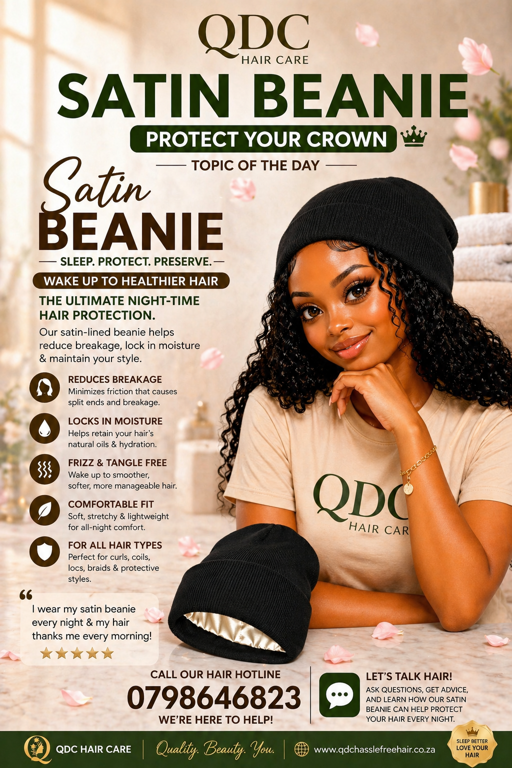 Satin beanie - colours may vary